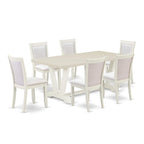 East West Furniture Dining Table Set- a Wooden Table and Cream Linen Fabric Parsons Chairs, Linen White(Pieces Options)
