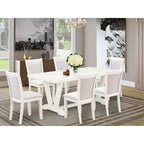 East West Furniture Dining Table Set- a Wooden Table and Cream Linen Fabric Parsons Chairs, Linen White(Pieces Options)
