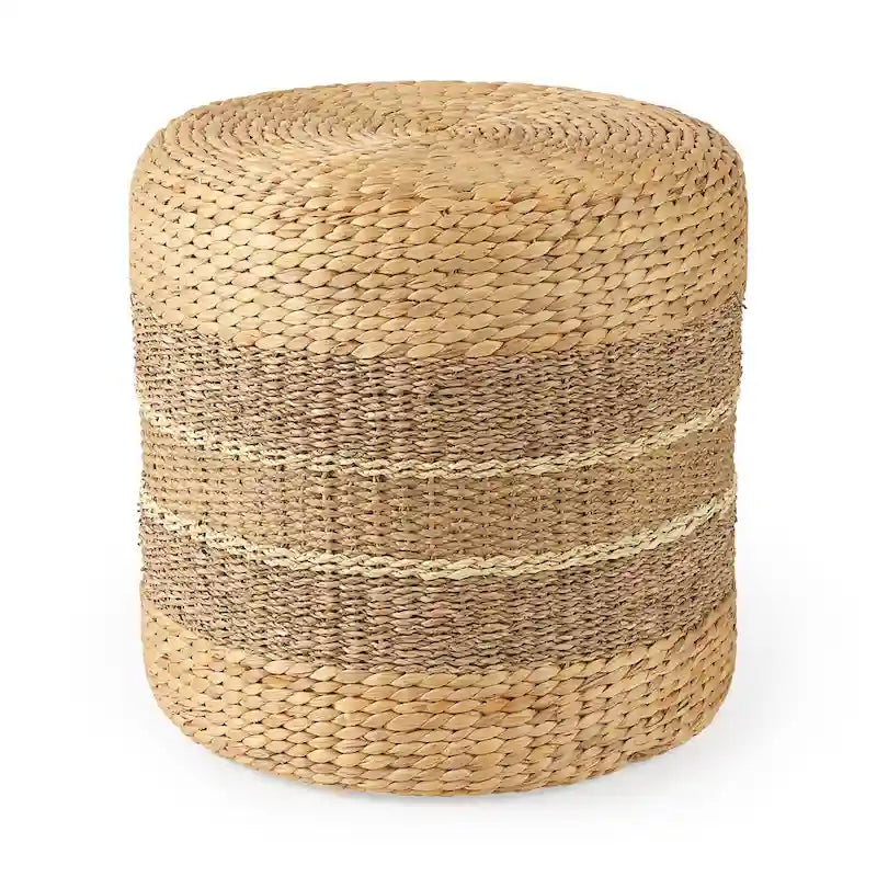 Mercana  Maya  Brown Striped Seagrass Round Coffee Table Pouf