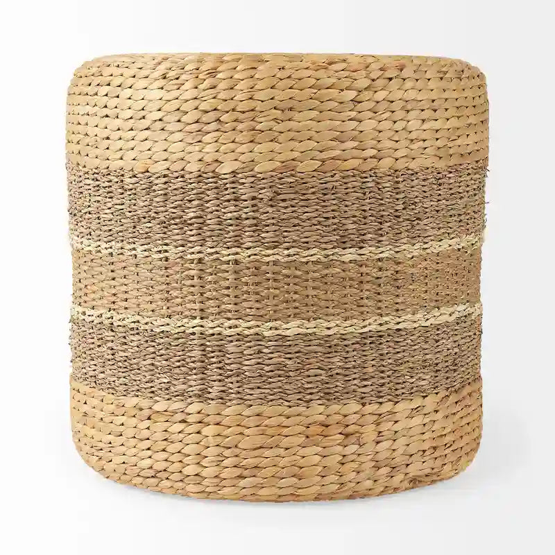 Mercana  Maya  Brown Striped Seagrass Round Coffee Table Pouf