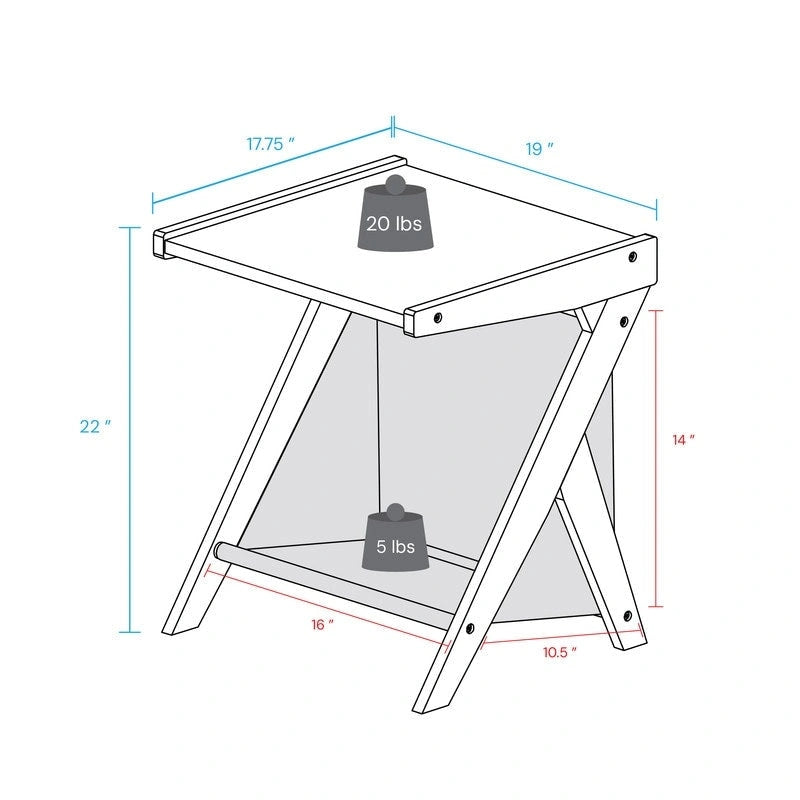 Casual Home Z-Shaped Sofa Side Table with Canvas Storage Basket