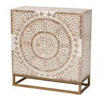 Ercilia Modern Bohemian White and Rustic Brown Mother of Pearl Storage Cabinet