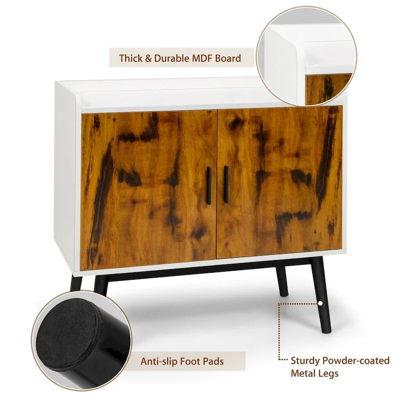 Mid-Century Wood Storage Cabinet with 2 Doors and Metal Legs for Entryway - 32  x 15  x 29  (L x W x H)