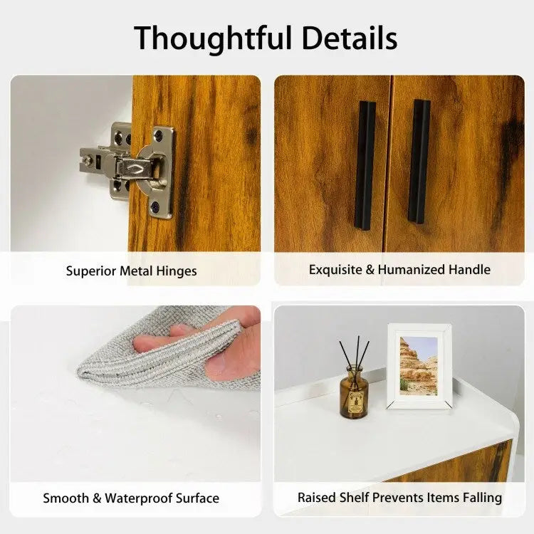 Mid-Century Wood Storage Cabinet with 2 Doors and Metal Legs for Entryway - 32  x 15  x 29  (L x W x H)