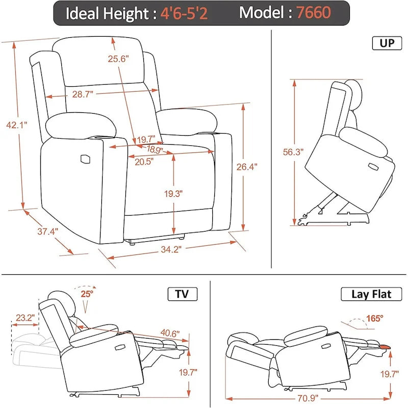 MCombo Lay Flat Lift Recliner with Power Headrest for Small Elderly People, Infinite Position Lift Chair, Fabric 7660