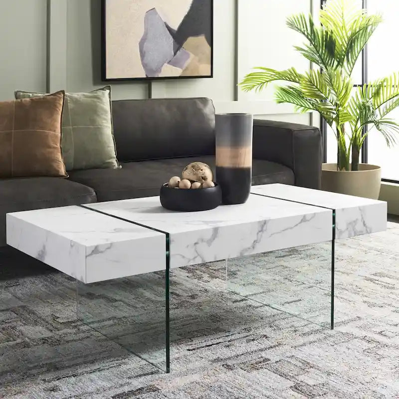 SAFAVIEH Pluma Glass Leg Rectangular Coffee Table - 43.3  W x 23.6  L x 15.7  H - 43Wx24Dx16H