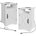 Farmhouse Nightstand with Charging Station and Barn Door (Set of 2)