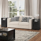 Farmhouse Nightstand with Charging Station and Barn Door (Set of 2)