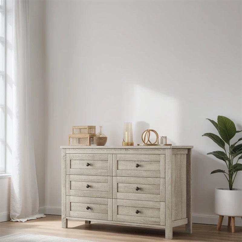Farmhouse Style Wooden Dresser with 6 Drawer