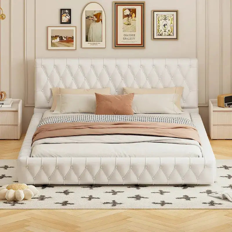 Queen Size Upholstered Bed with Tufted Headboard