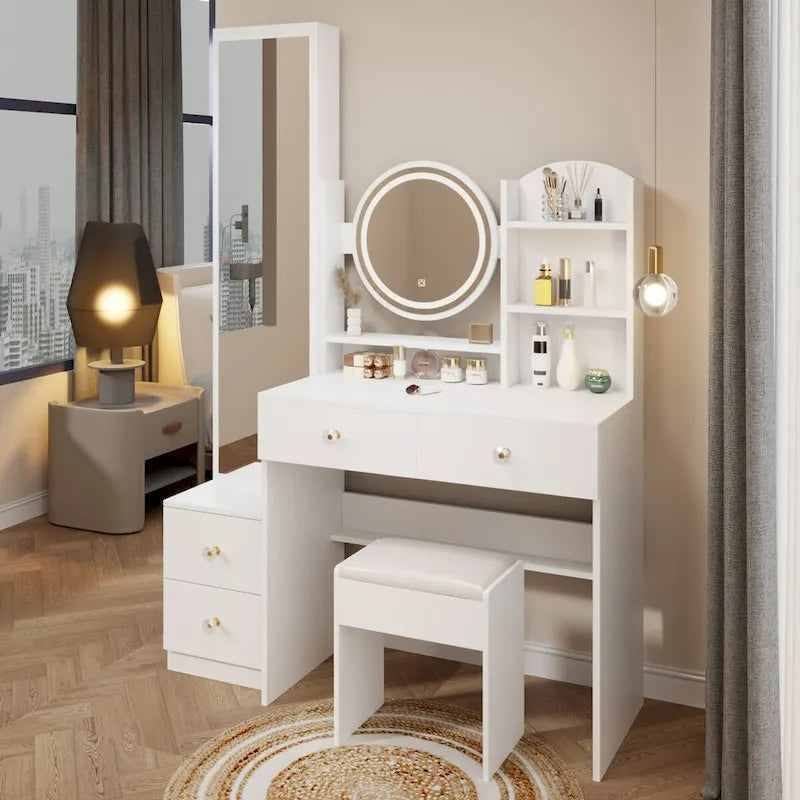 Makeup Vanity Desk with Mirror and Lights, Dressing Table for Bedroom