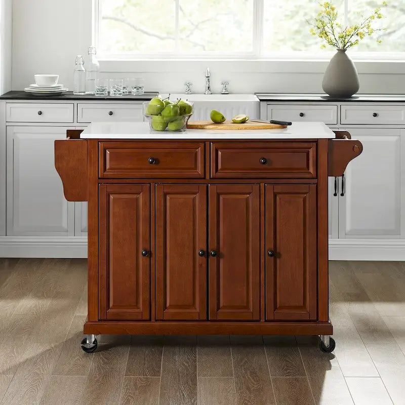 Crosley Full Size Granite Top Kitchen Cart in Cherry - 51.5  W x 18  D x 36.5  H