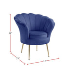 Velvet Scalloped Back Barrel Accent Chair with Metal Legs