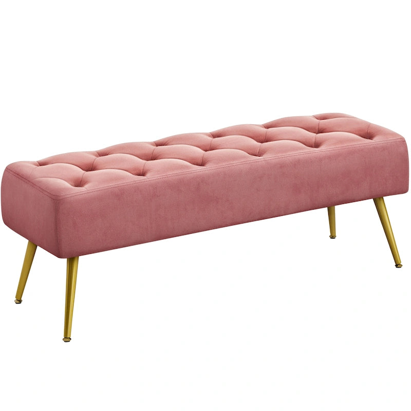 Yaheetech Upholstered Footstool Velvet Ottoman Button-Tufted Table Bench - 45 16 17