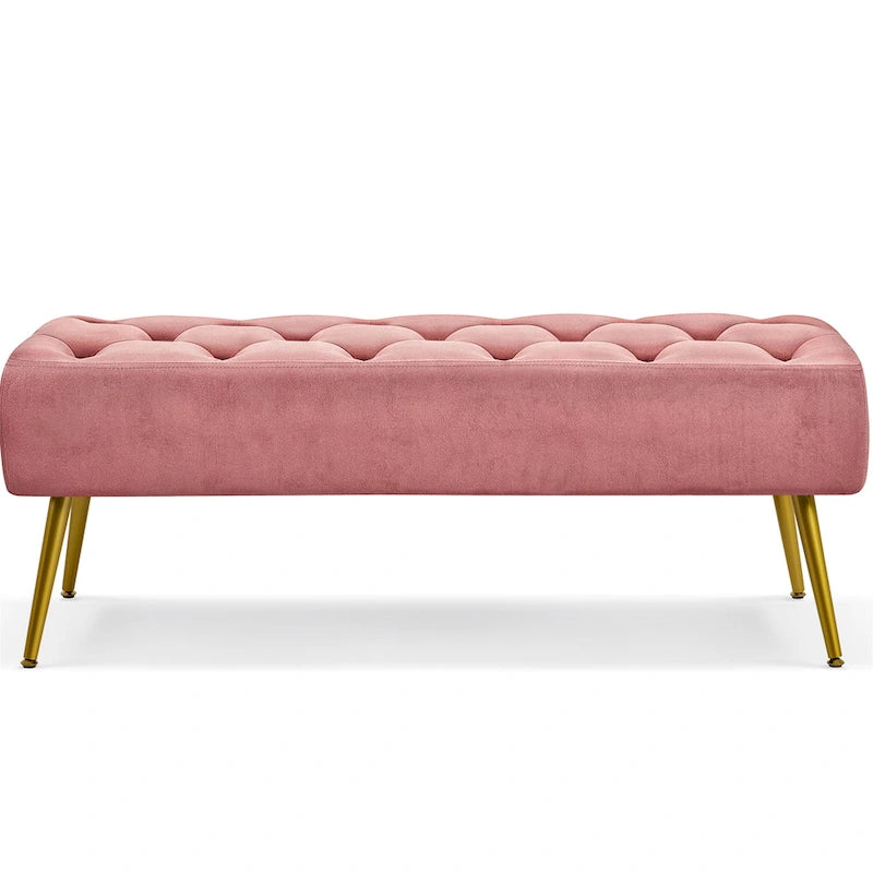 Yaheetech Upholstered Footstool Velvet Ottoman Button-Tufted Table Bench - 45 16 17