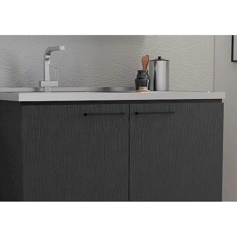 Napoles 2 Utility Sink with Cabinet, Stainless Steel Countertop, Interior Shelf