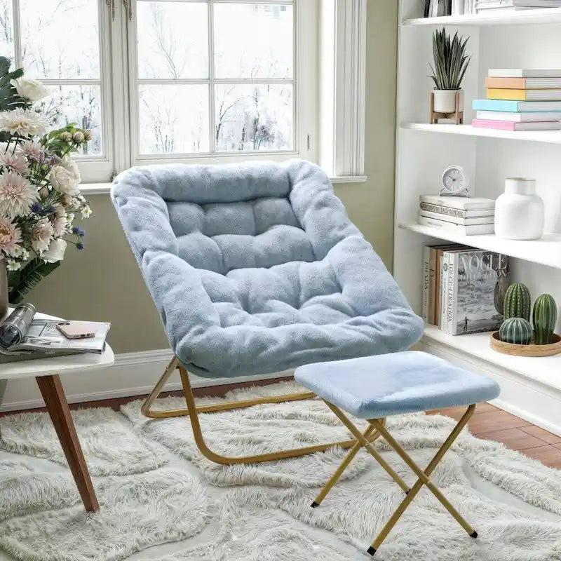 Oversized Folding Upholstered Saucer Chair with Ottoman