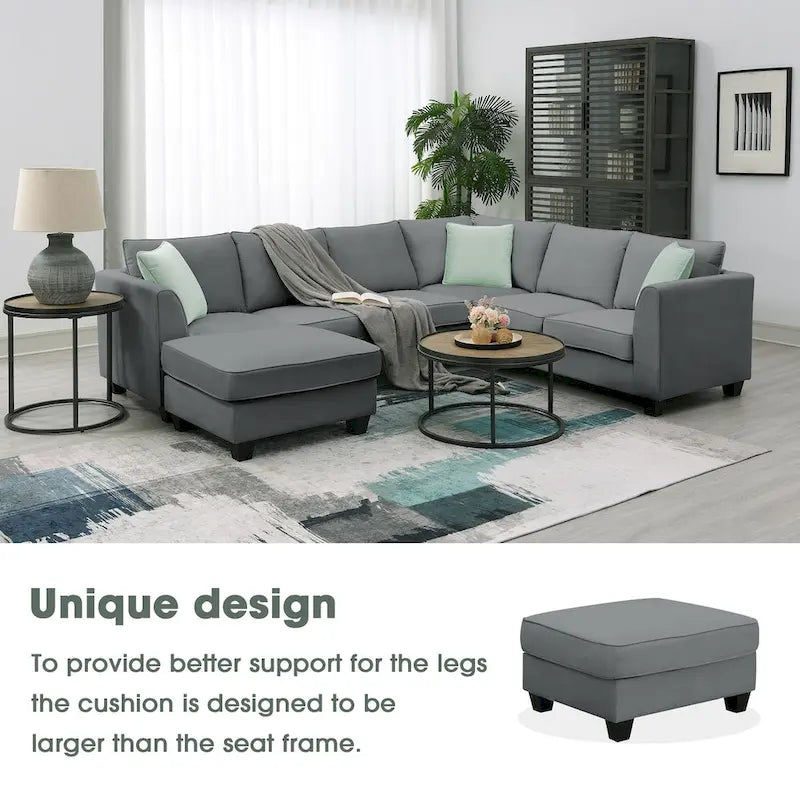 112*87  Sectional Sofa Couche Living Room Sets,7 Seats Sectional Sofa with Ottoman, L Shape Sofa Corner Couch Set with 3 Pillows