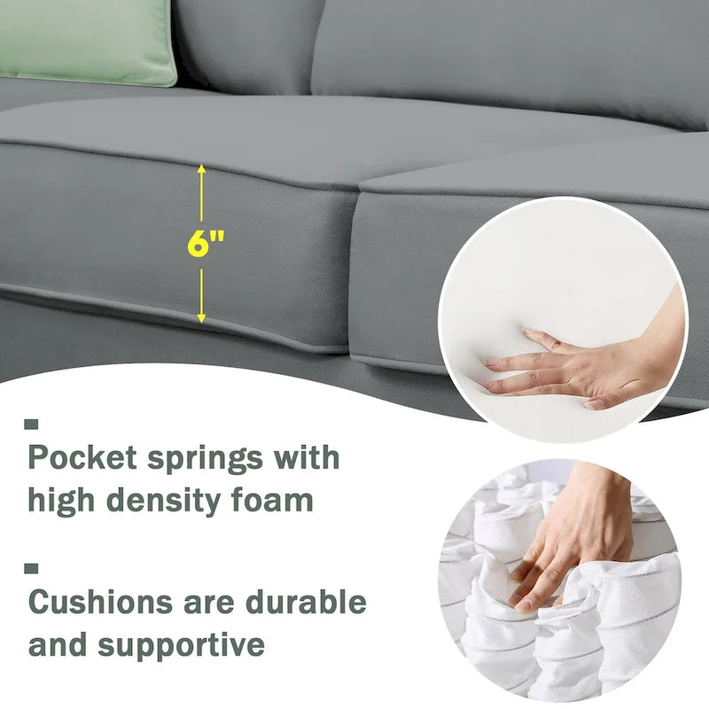 112*87  Sectional Sofa Couche Living Room Sets,7 Seats Sectional Sofa with Ottoman, L Shape Sofa Corner Couch Set with 3 Pillows