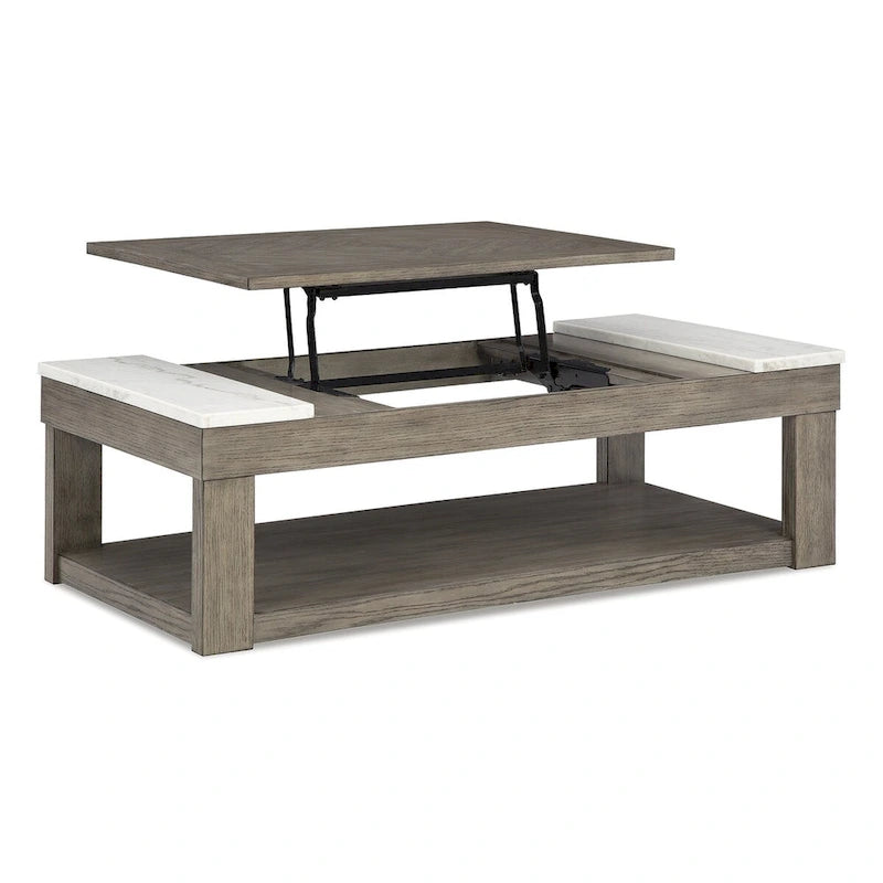 Signature Design by Ashley Loyaska Grayish Brown/White Lift-Top Coffee Table - 56.13  W x 28.25  D x 18.13  H