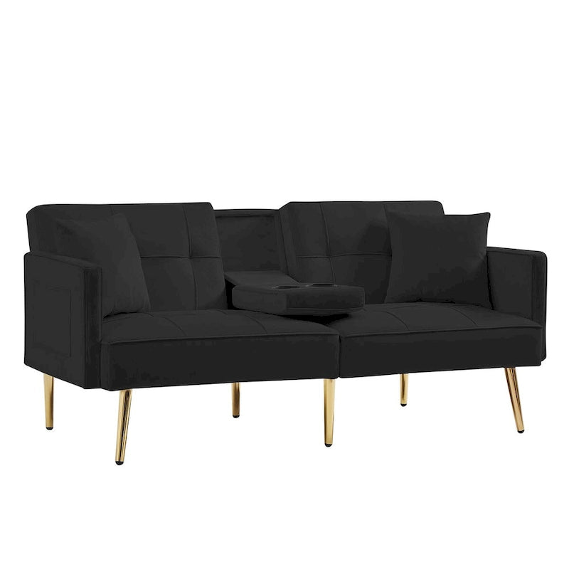 Velvet Futon Sofa Bed with Gold Metal Legs for Living Room, Entryway, Hallway, Office