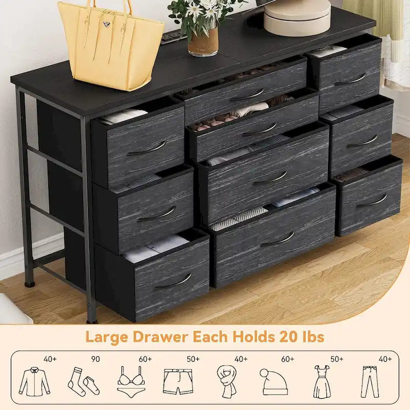 Bedroom Dresser with 10 Large Drawers for 55  Long TV Stand - 55 inches