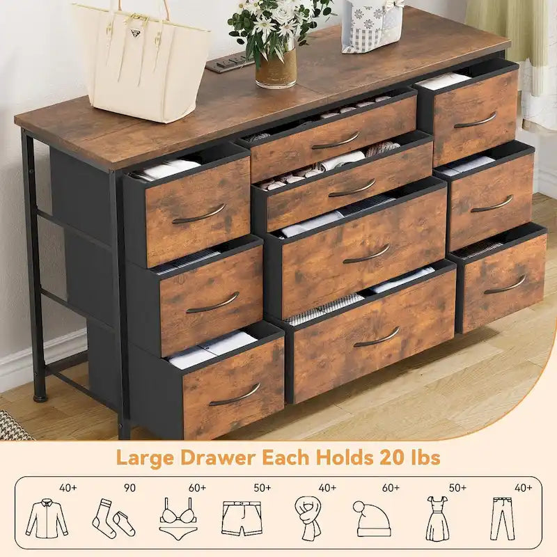 Bedroom Dresser with 10 Large Drawers for 55  Long TV Stand - 55 inches