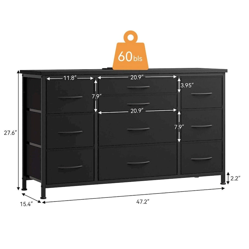Bedroom Dresser with 10 Large Drawers for 55  Long TV Stand - 55 inches