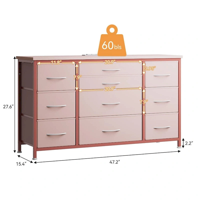 Bedroom Dresser with 10 Large Drawers for 55  Long TV Stand - 55 inches