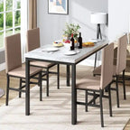 Grondin Mid-Century Modern Faux Marble Top 5-Piece Dining Table Set with 4 Faux Leather Matching Dining Chairs for Kitchen