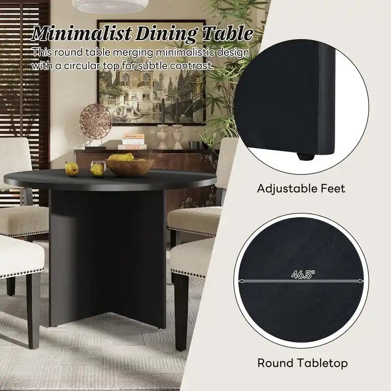 5-Piece Round Dining Table Set Pedestal Kitchen Table Set with 4 Upholstered Dining Chairs for Studio, Apartment, Small Places