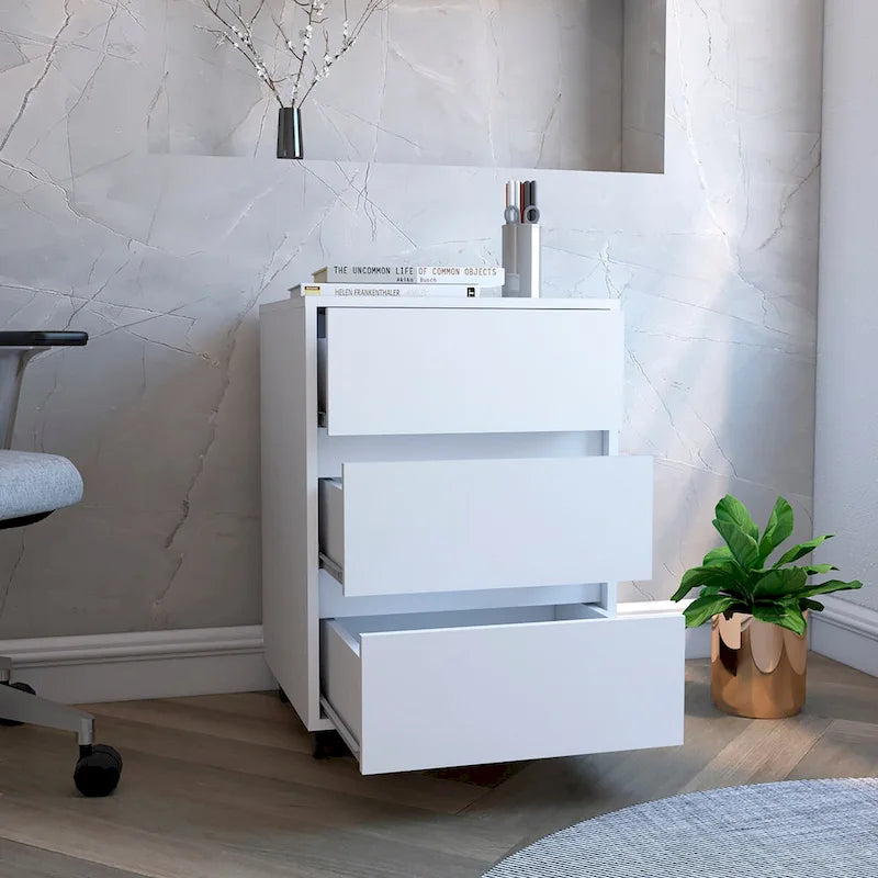 Three Drawers Bang, Filing Cabinet, Roller Blade Glide, White Finish,High quality and durable