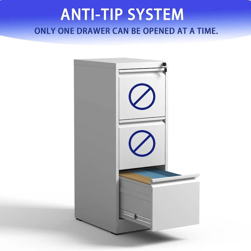 3-Drawers 14.96 W Metal Vertical File Cabinet with Lock Office Home Vertical File Cabinet for A4 Legal/Letter Size