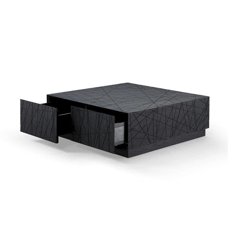 Modrest Kenda Modern Black Oak Square Coffee Table With Storage