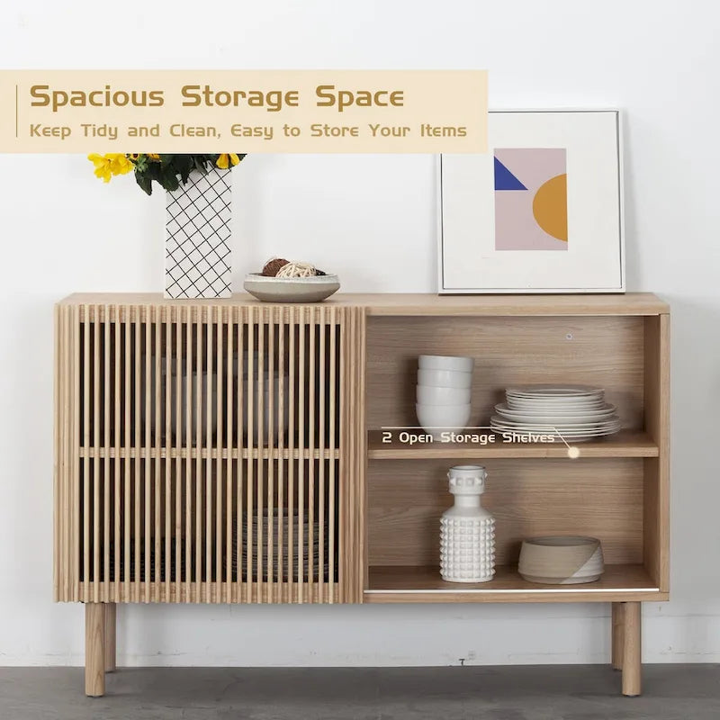 48.in Wood Oak Buffet Sideboard Accent Storage Cabinet