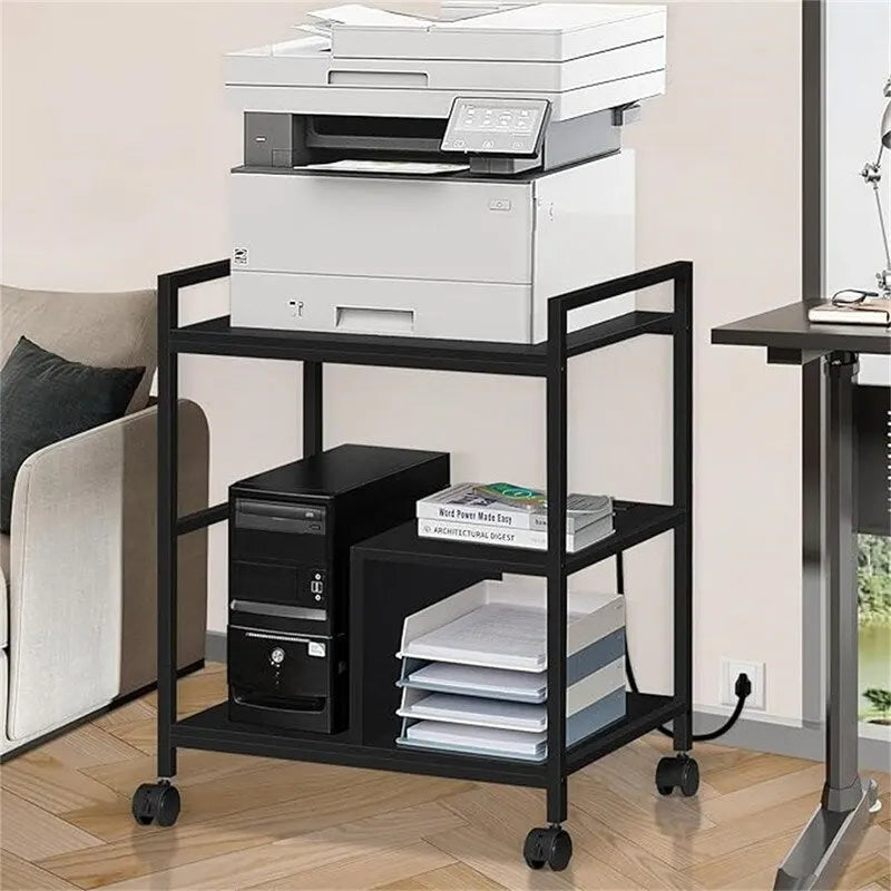 Printer Stand with Charging Station and USB Ports Large 3-Tier - 24 D x 18.62 W x 30.86 H