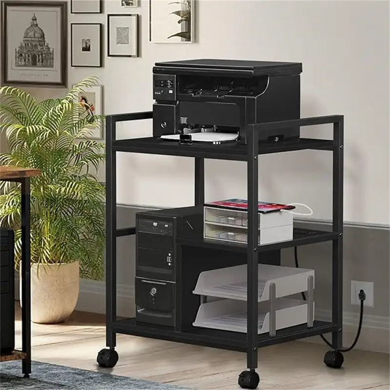 Printer Stand with Charging Station and USB Ports Large 3-Tier - 24 D x 18.62 W x 30.86 H