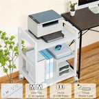 Printer Stand with Charging Station and USB Ports Large 3-Tier - 24 D x 18.62 W x 30.86 H