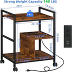 Printer Stand with Charging Station and USB Ports Large 3-Tier - 24 D x 18.62 W x 30.86 H