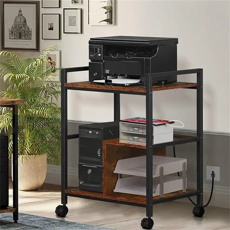 Printer Stand with Charging Station and USB Ports Large 3-Tier - 24 D x 18.62 W x 30.86 H