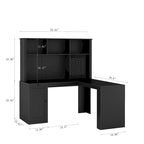 L Shaped Desk with outlet, Computer Desk with Drawers, Bookshelf & Hutch, Modern Corner Desk, Home Office Desk