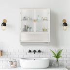 Roomfitters Modern 23.62  Glass Door Wall Cabinet with Two-Tier Enclosed Storage, Open Shelf, and Towel Rack for Entryway