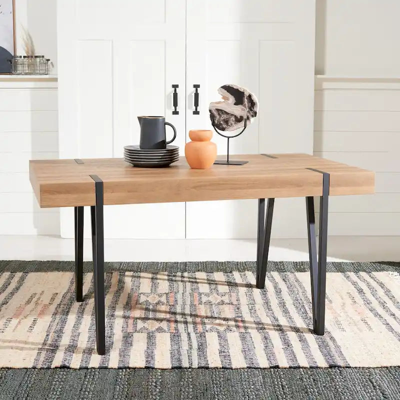 SAFAVIEH Asal Mid-Century Industrial Rustic Dining Room Table - 59.1  W x 35.4  L x 29.5  H - 59Wx35Dx30H
